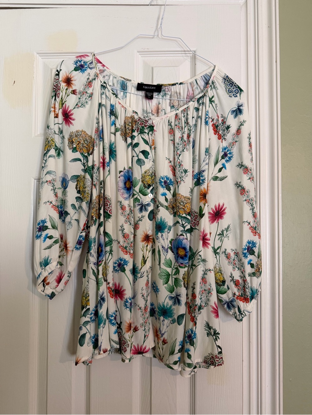Karen Kane White Floral Peasant Blouse - Multicolor Floral Print